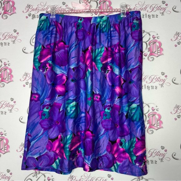 Jantzen classic skirt swim coverup neon floral turquoise pink purple black slit - Picture 2 of 12